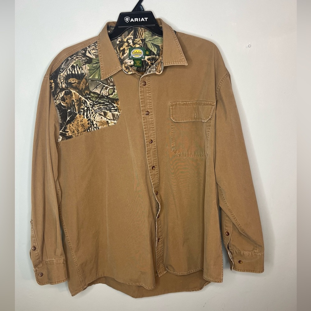 Cabela's Long Sleeve Button Down Woodland Camo Seclusion 3D Sz 2XL Tall